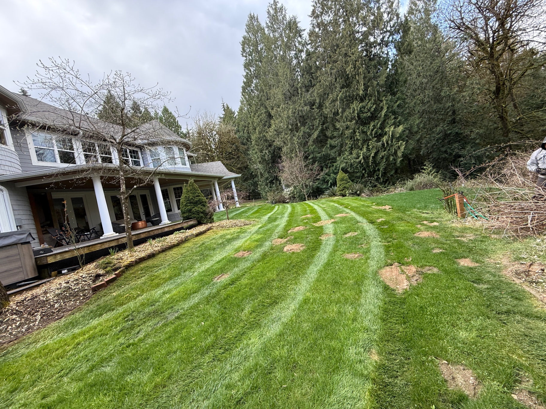 Estate lawn maintenance with clean mow lines